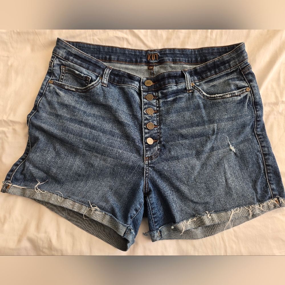 Kut from the Kloth 16W Denim Shorts High-Waisted,Slightly Distressed, Button Fly
